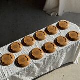 Set of 11 small dessert plates in brown-striped stoneware from Sarreguemines.