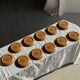 11 assiettes à dessert en grès liseré brun Sarreguemines