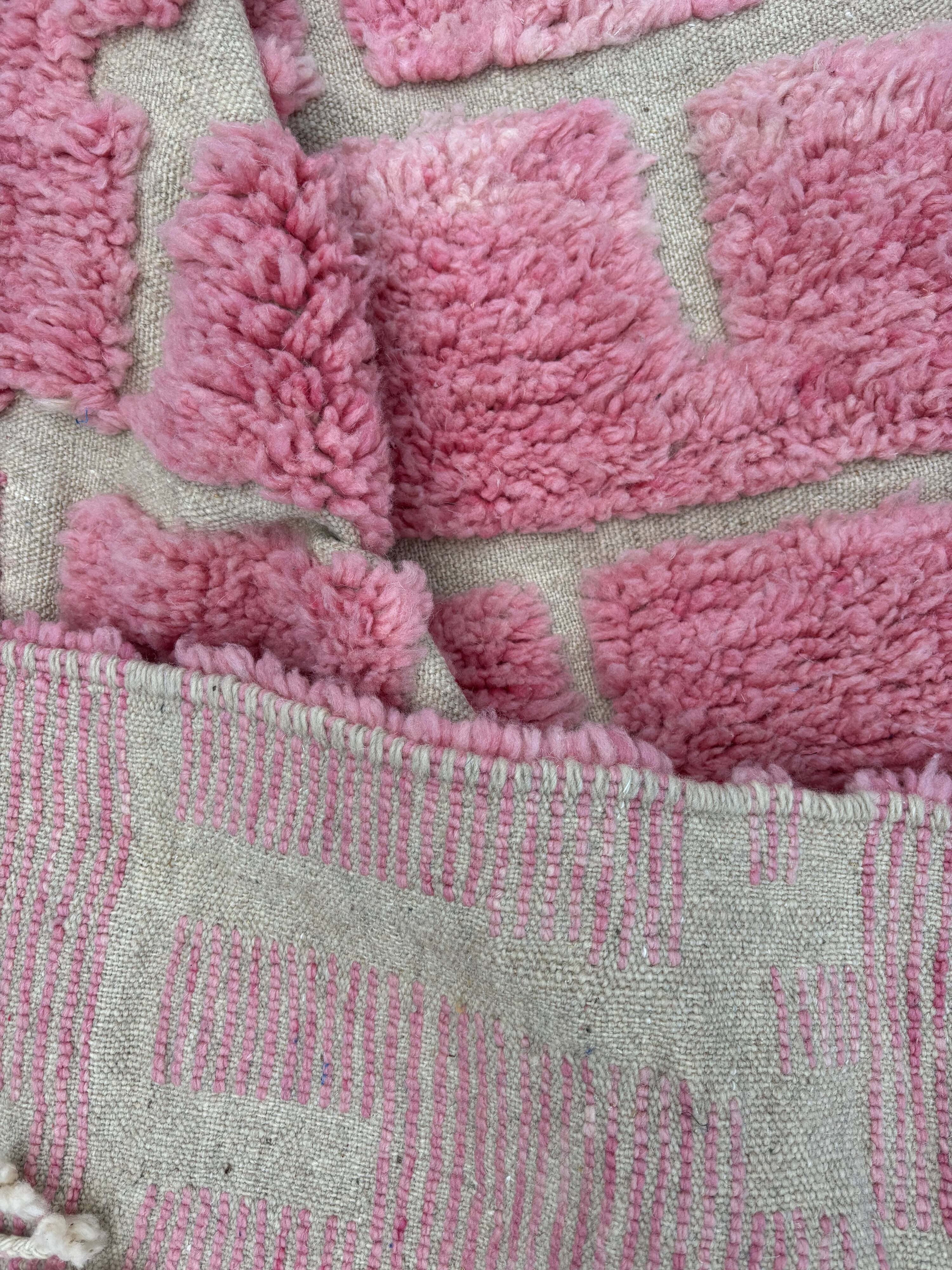 Large Pink Berber Rug – Hallway Size 85x300 cm, 100% Wool