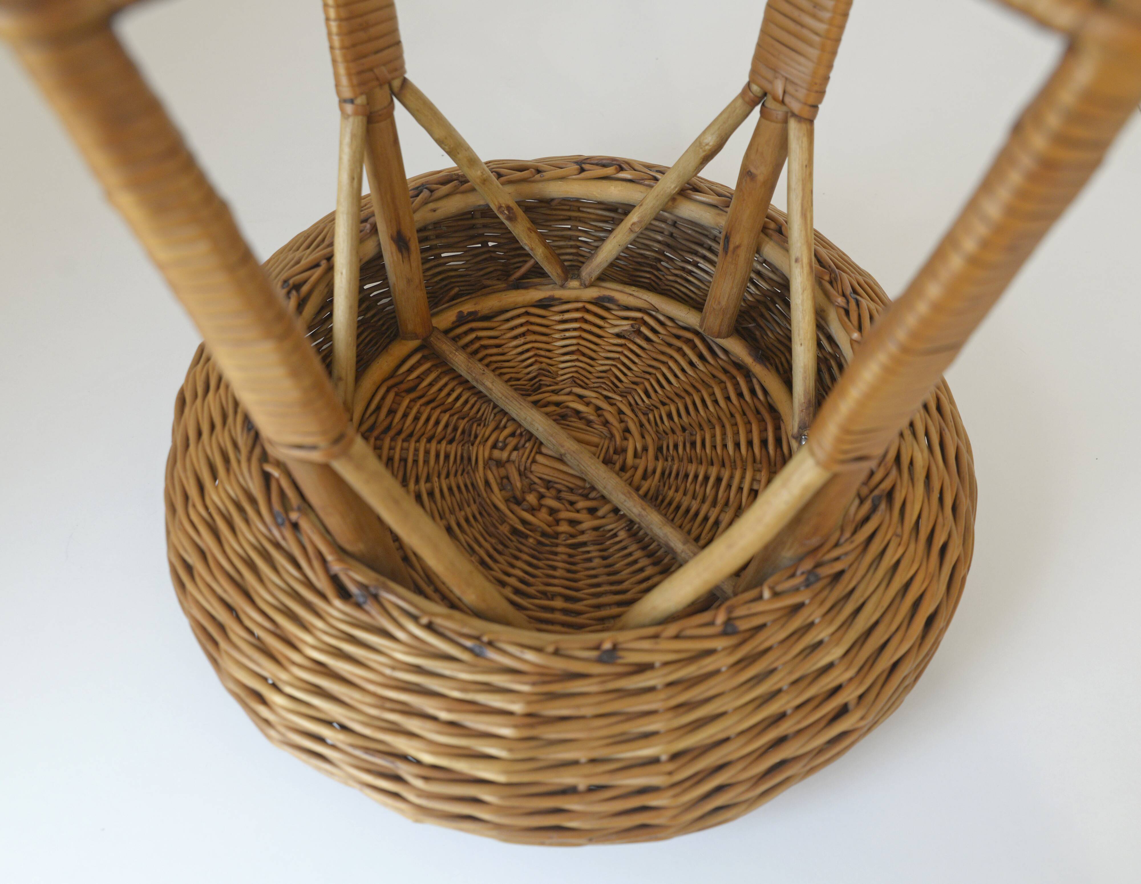 Vintage Rustic Stool / Ottoman Footstool / Mid Century Wicker Bench 1960's