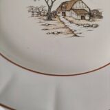 Large vintage Italian earthenware platter with cottage decoration – 1950s-1970s