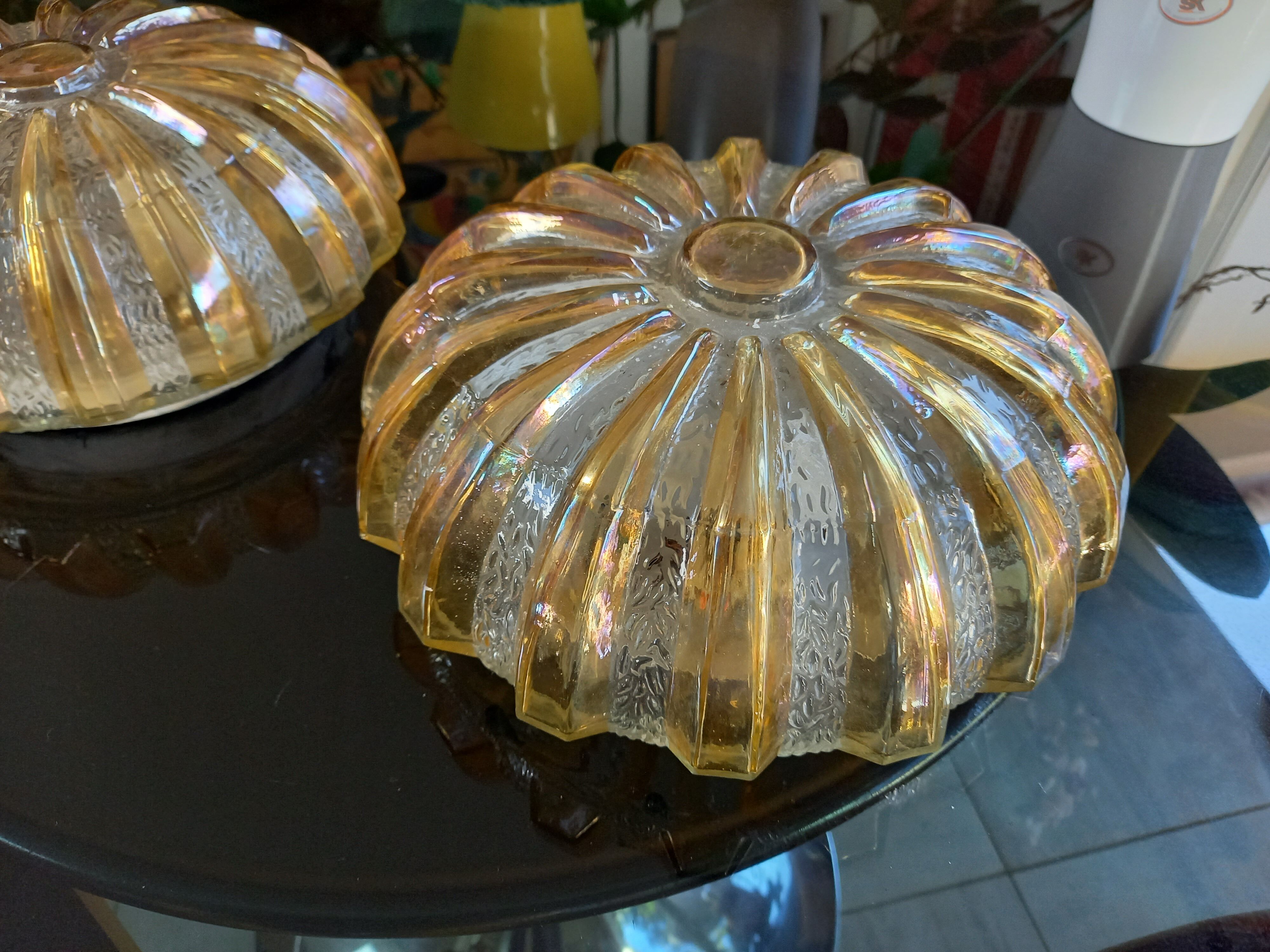 Pair of light fixtures, wall lamps or ceiling lamps 70s