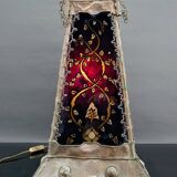 Moorish style lamp in patinated copper and painted glass, France, Mid-Century