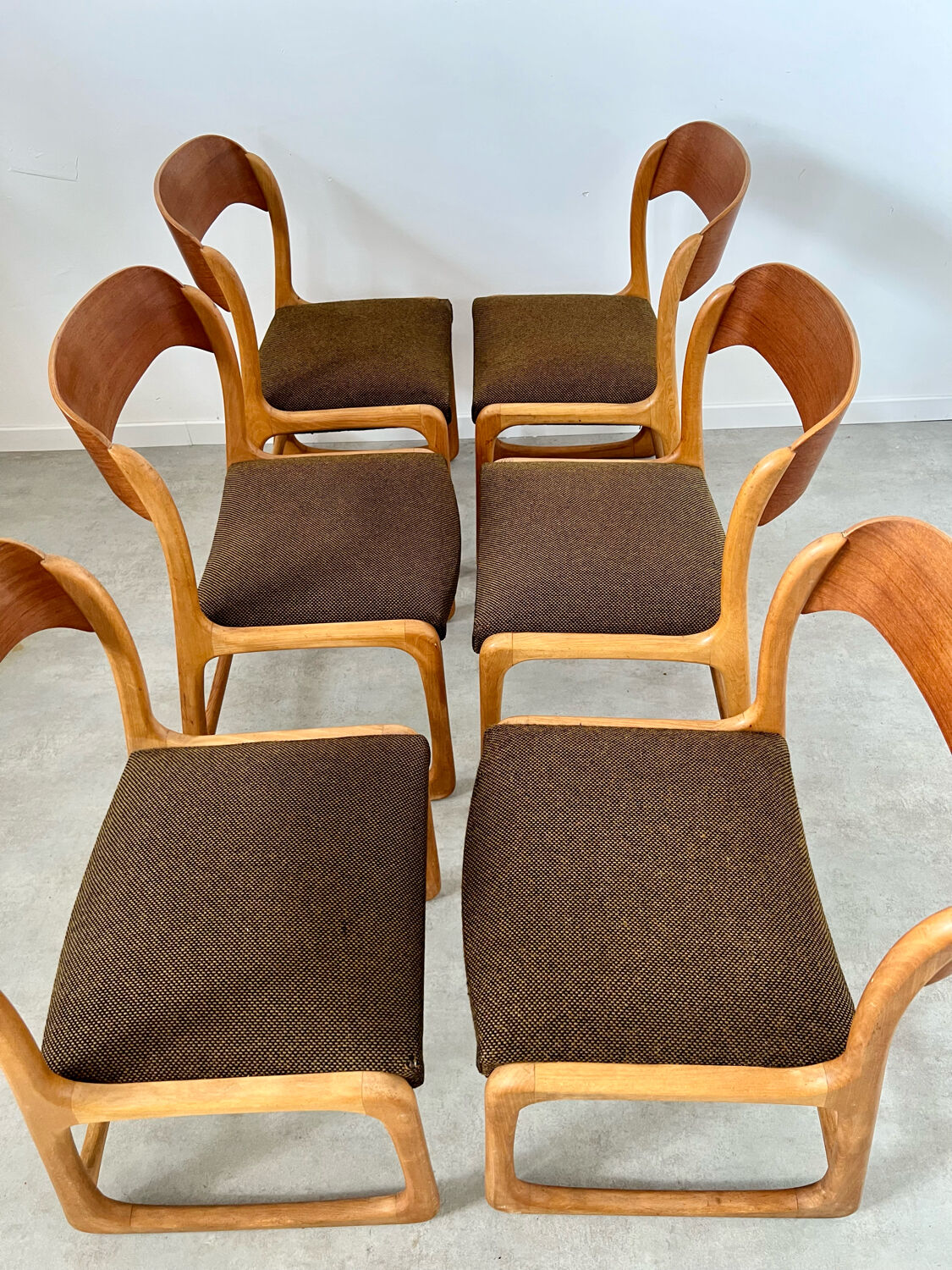 Set of 6 wooden chairs sled baumann vintage / year 60