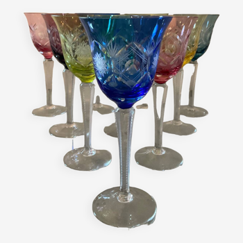 Series of 10 chiseled Bohemian crystal glasses