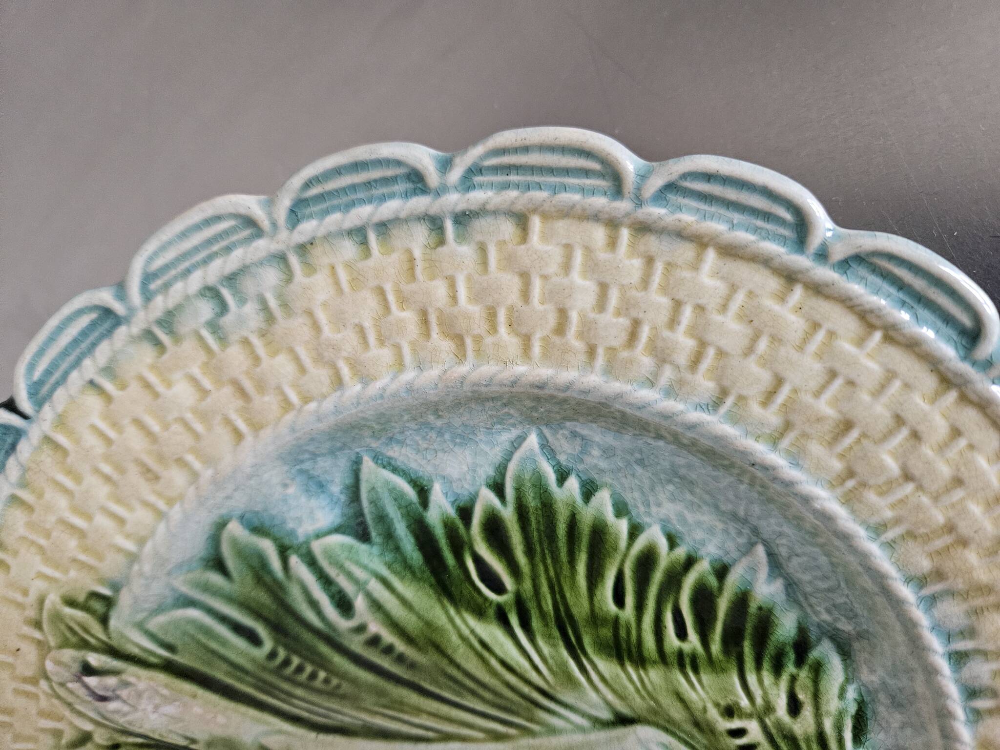 Rare antique earthenware asparagus plate. Salins-les-Bains