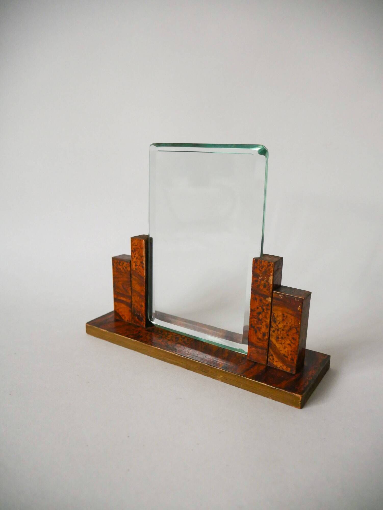 Photo holder in wood and art deco tortoiseshell glass 1930