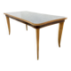 Beech and Maple Dining Table with a Patterned Blue Glass Top, Italy