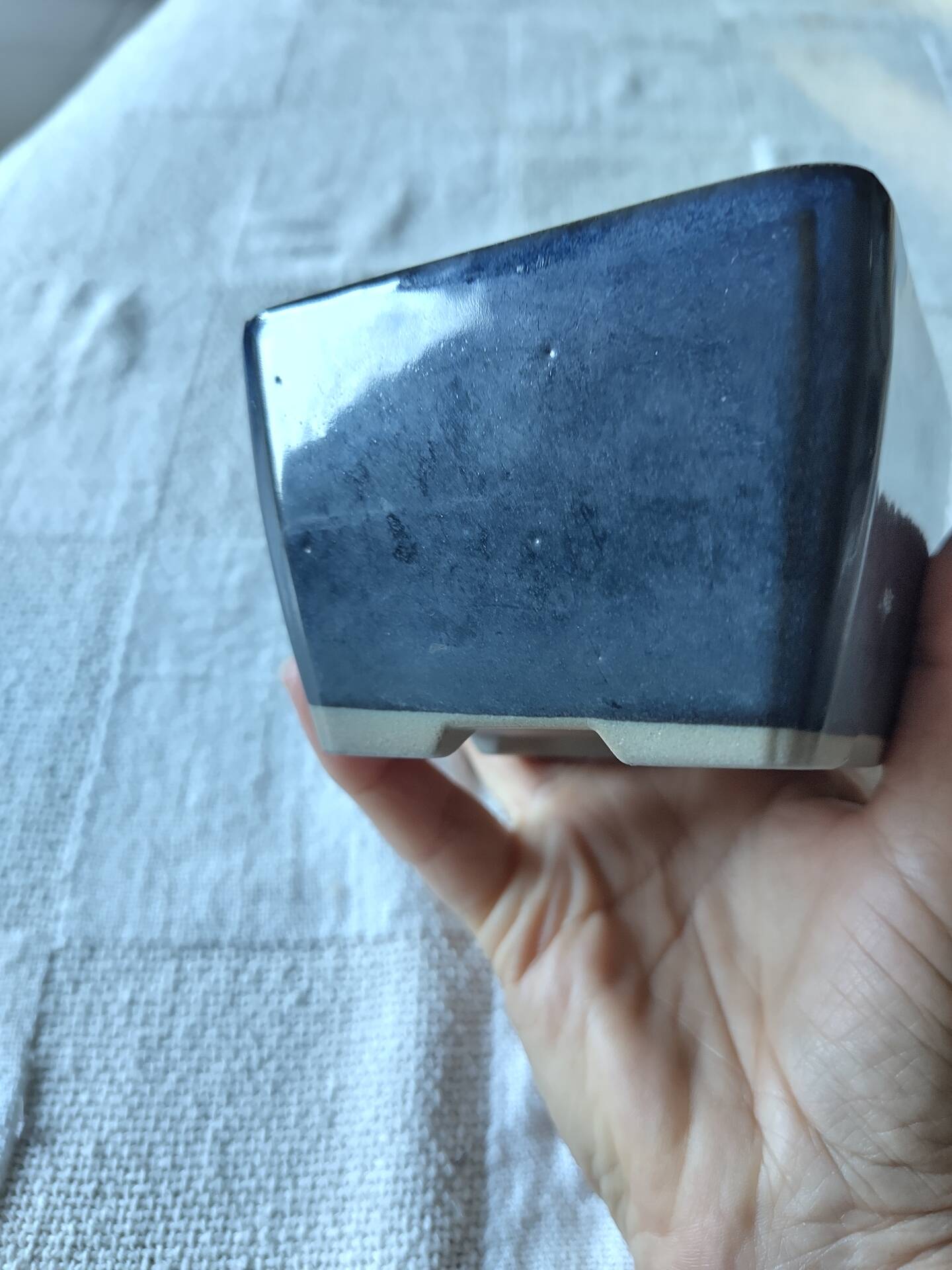 Pot à bonsaï carré en grès émaillé bleu
