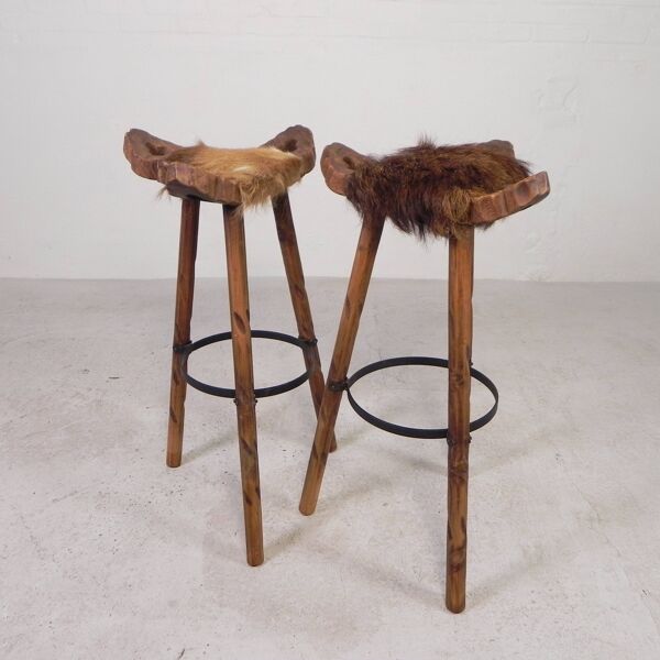 Ensemble de 2 tabourets espagnols en peau de vache, 1960s