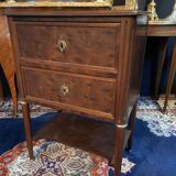 Petite commode XIXe 2 tiroirs et tablette d'entrejambes acajou massif Louis