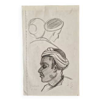 Hélène Vogt (1902-1994) - Charcoal drawing on paper - Moroccan portrait
