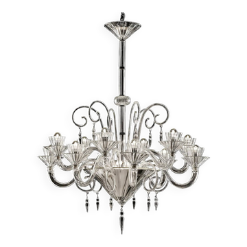 Chandelier en verre de Murano Rigadin transparent impérial