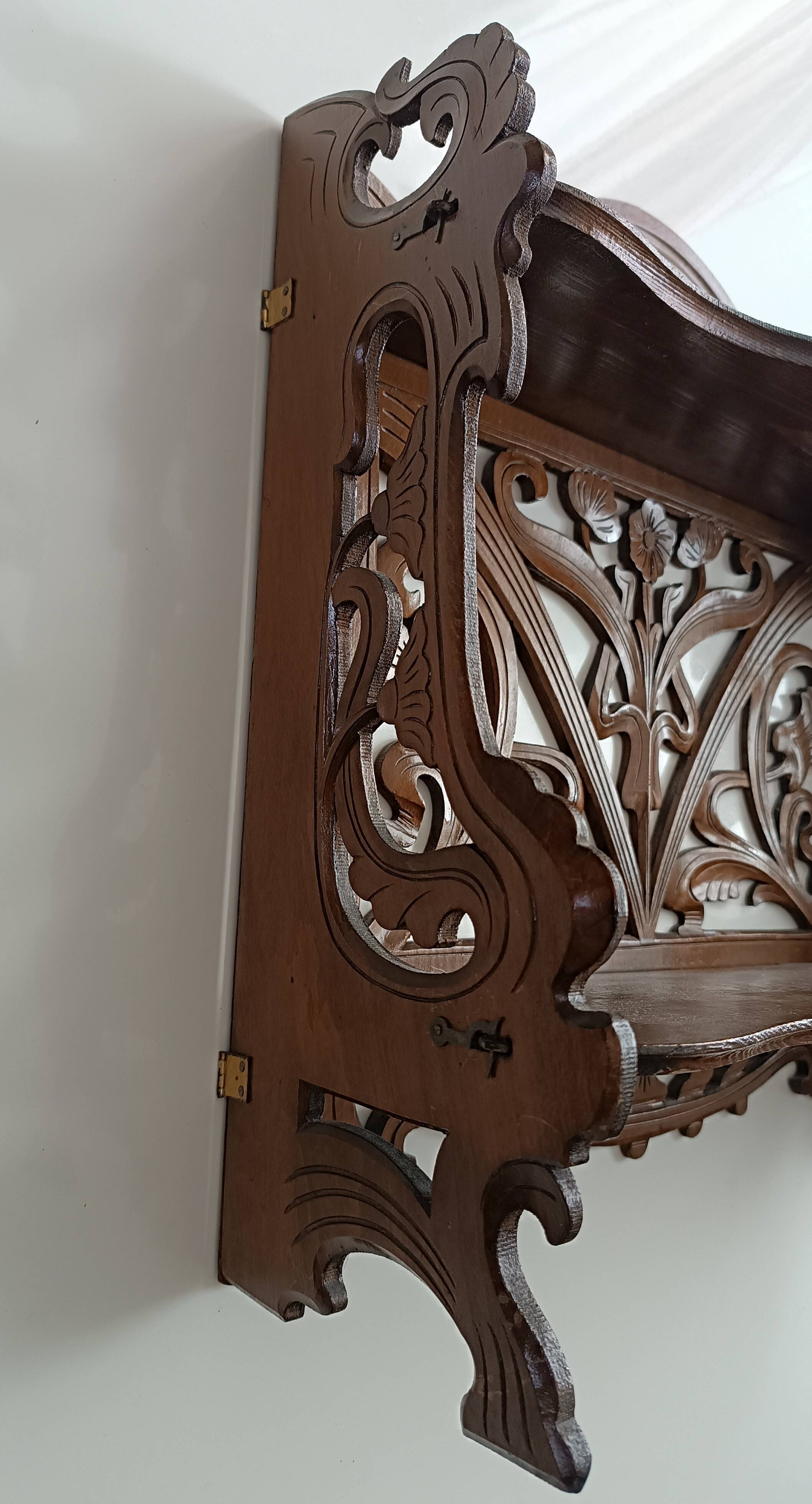 Art Nouveau openwork wooden shelf