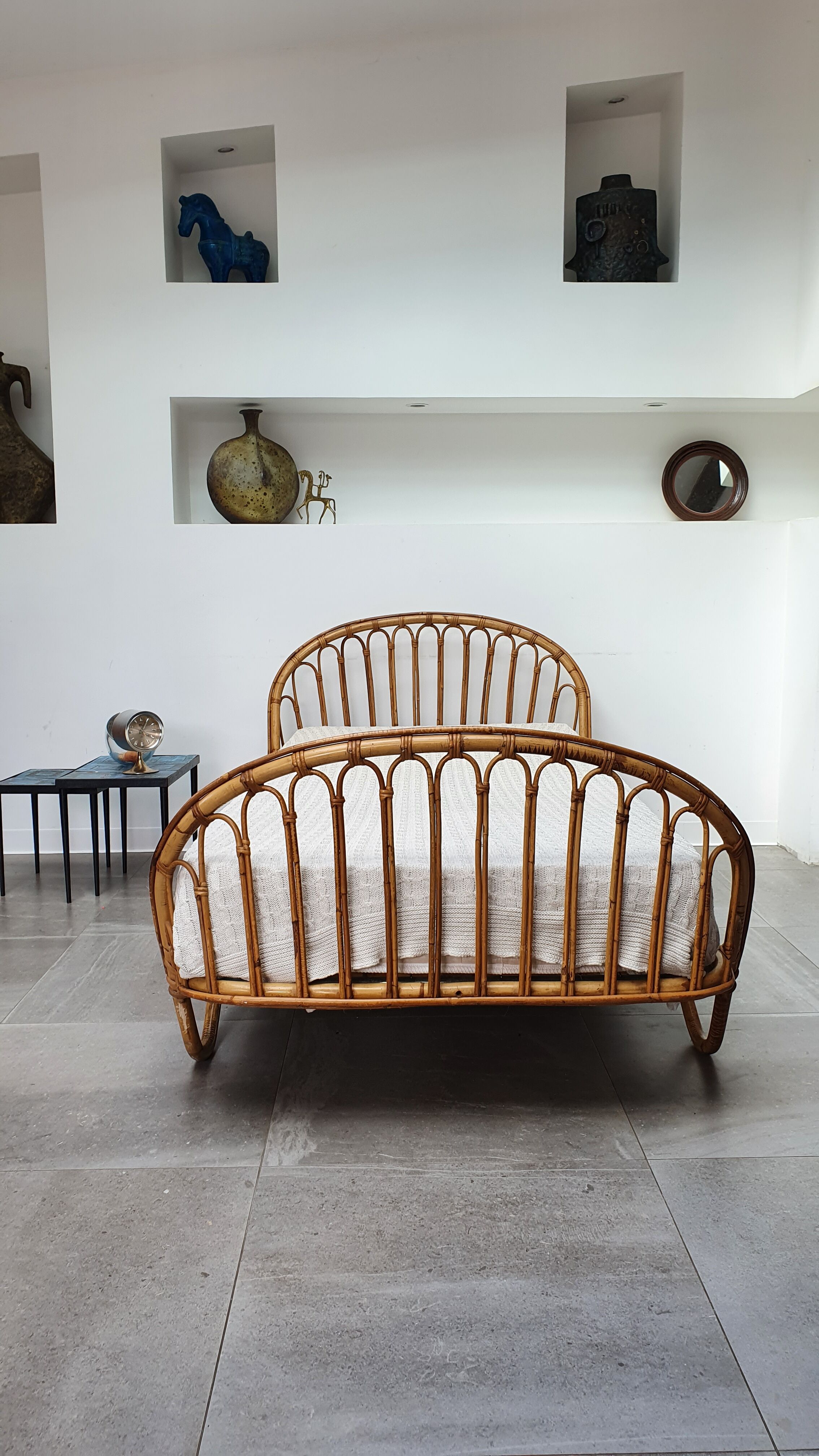 Rattan basket bed from the 50s