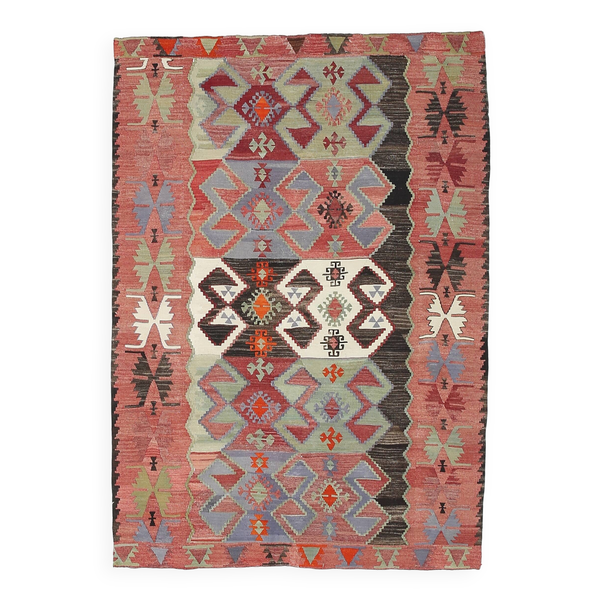 4x6 Red & Green Geometric Persian Kilim Rug, 132x194Cm