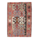 4x6 Red & Green Geometric Persian Kilim Rug, 132x194Cm