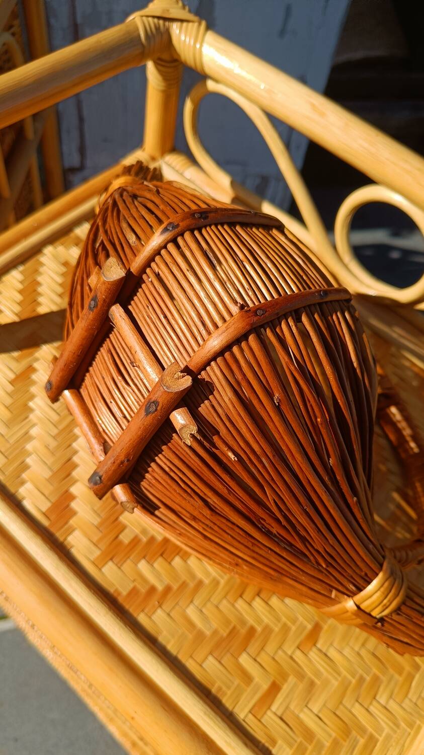 Vintage rattan fruit basket – bohemian antique basket from the 1960s