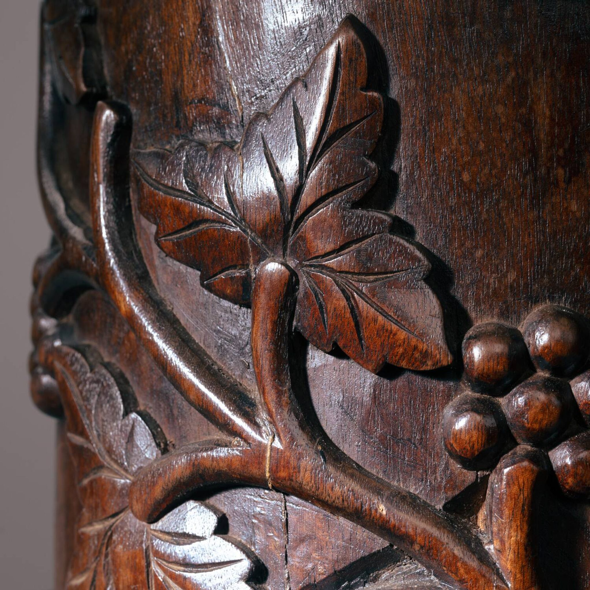 2 wooden pedestals column with Hand-Carved Grapevine Motif, France 1950s