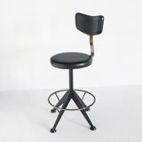 Vintage swivel workshop chair in skai and iron, Spain 1960