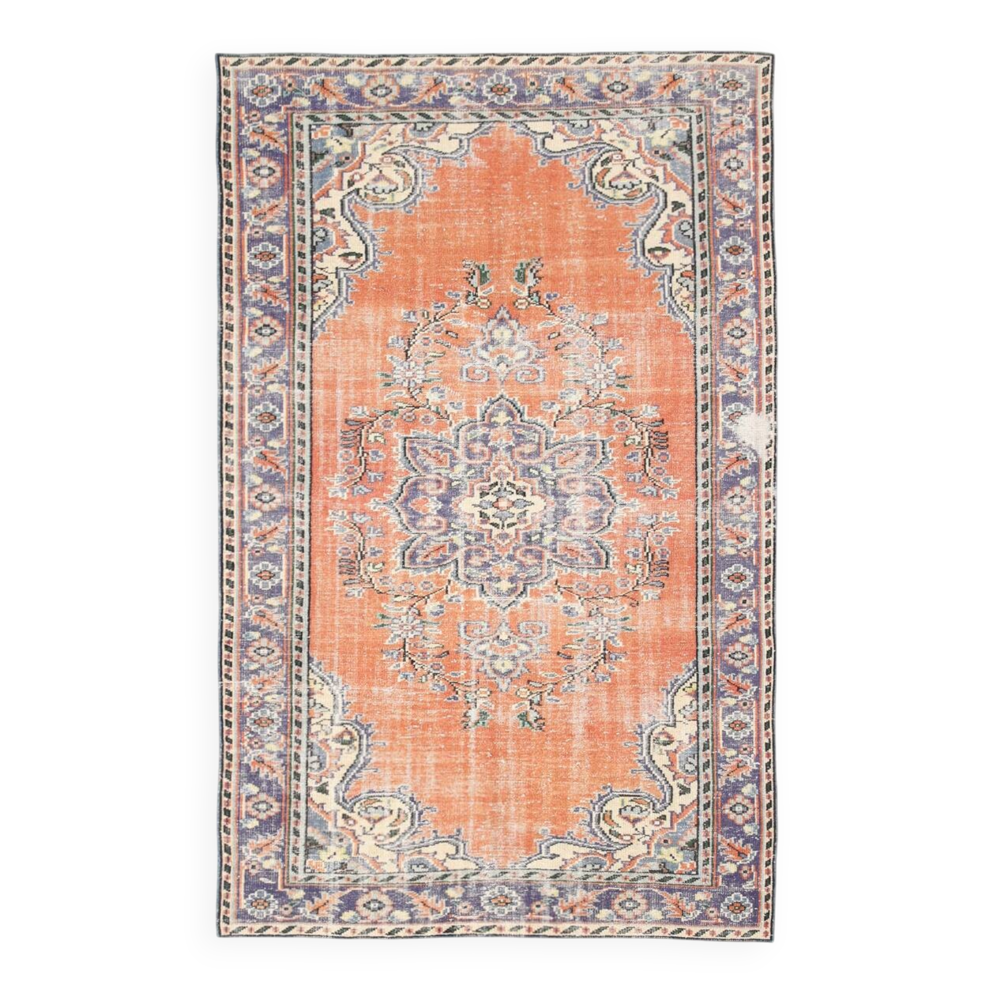 6x9 Turkish Classic Pattern Orange Green Vintage Rug, 174x279Cm