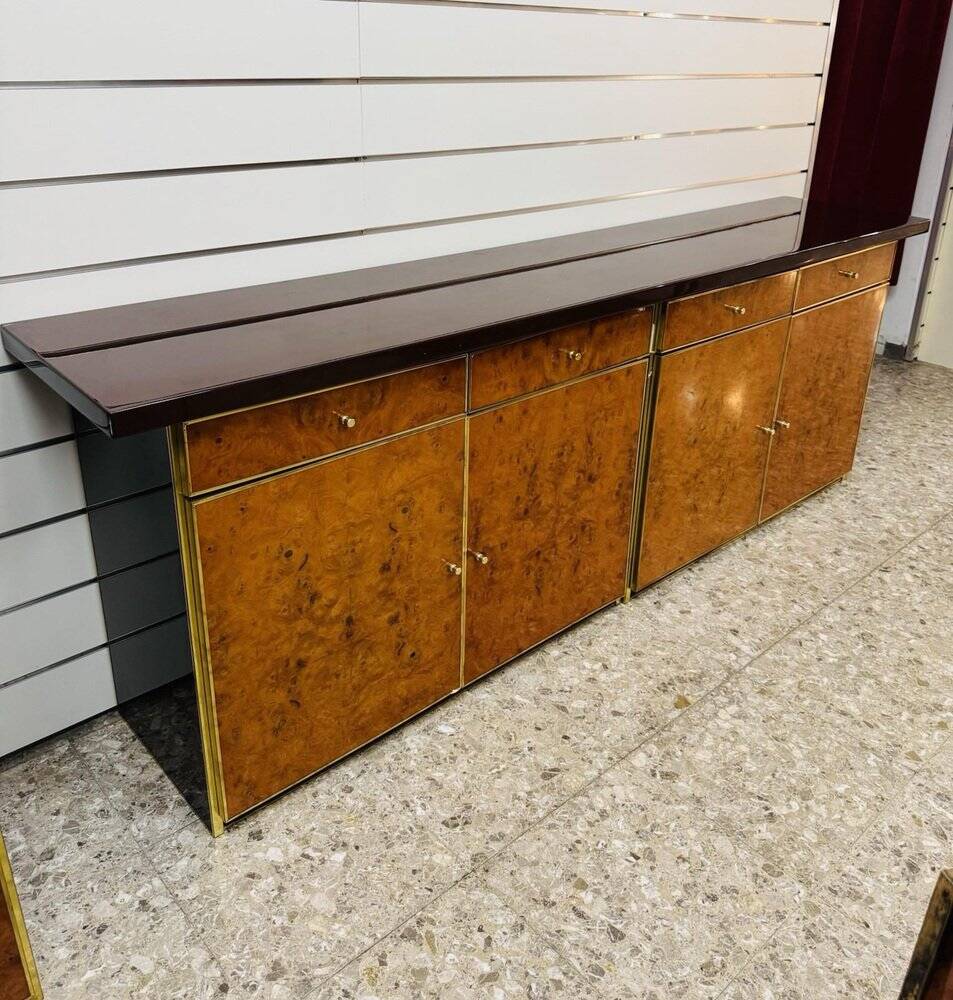 Modernist Sideboard in Radica and Gilded Metal, 1970s
