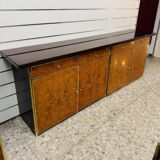 Modernist Sideboard in Radica and Gilded Metal, 1970s