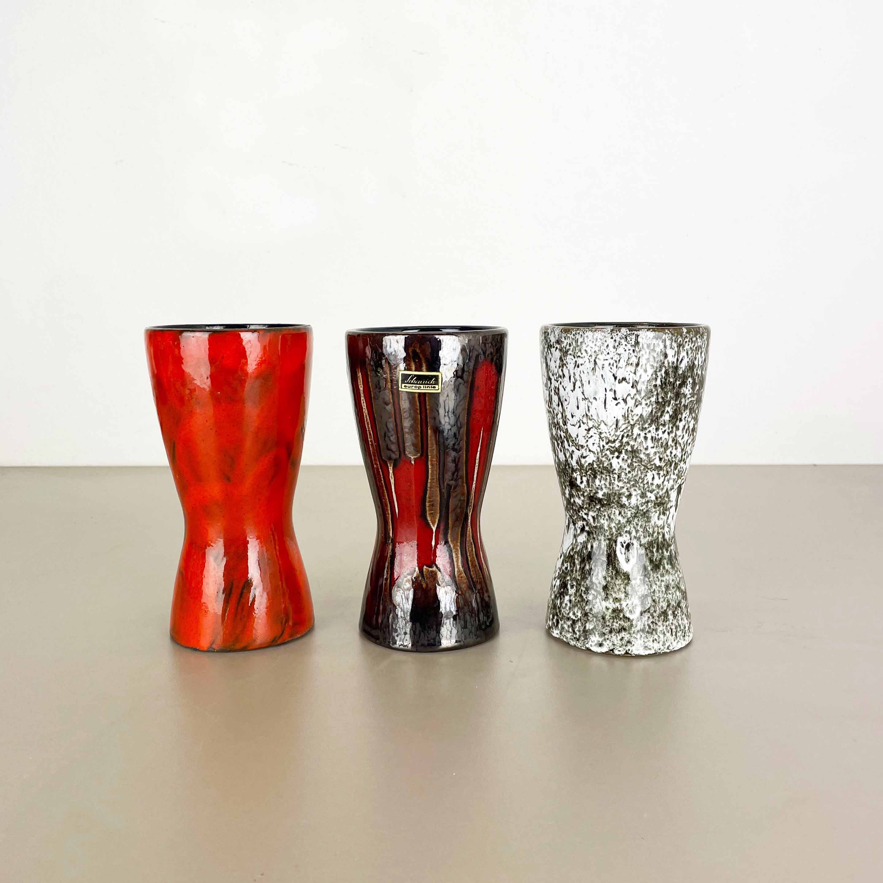 Set of three Vintage Pottery Fat Lava Vases Made by Scheurich, Germany, 1970s