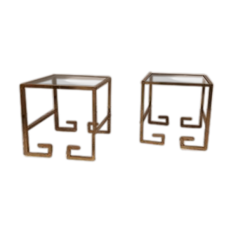Set of 2 vintage g-shaped side tables in brass