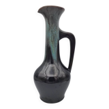 Large vase in glazed ceramic stoneware flamed effect brown and turquoise 35.5 cm