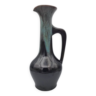 Grand vase en grès cérame vernissé effet flammé brun et turquoise 35,5 cm
