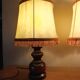 Two wooden bedside lamps, pagoda lampshades imitation leather, rustic chic.