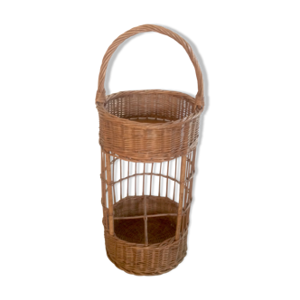 Panier bar rond en rotin et osier des années 70