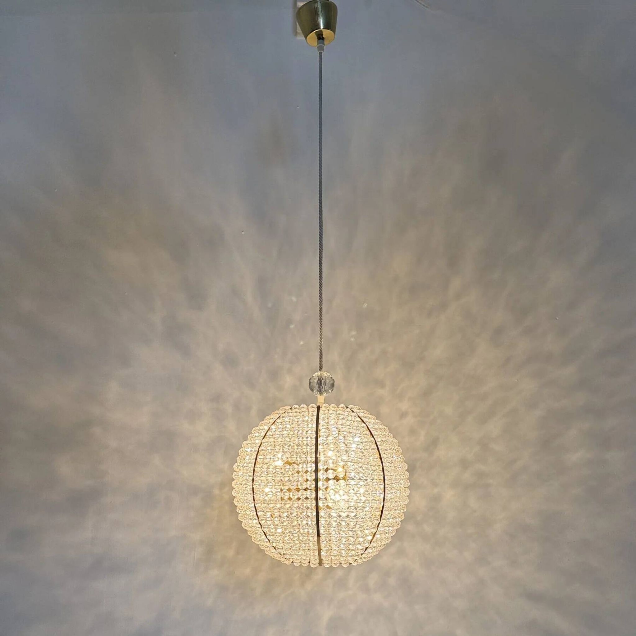 Brass & acrylic ball hanging lamp pendant by Emil Stejnar, 1950s