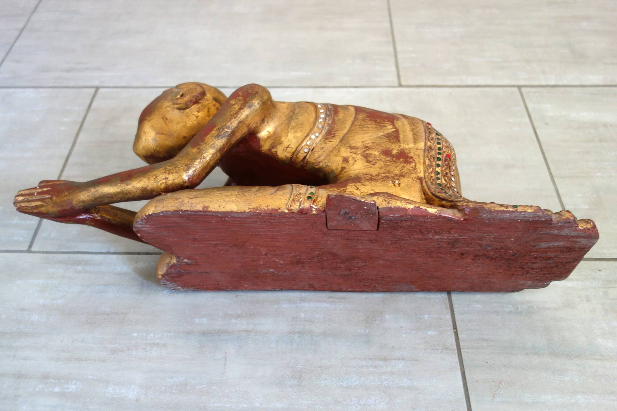 Burmese Buddhist monk statue in prayer, 19th century.
