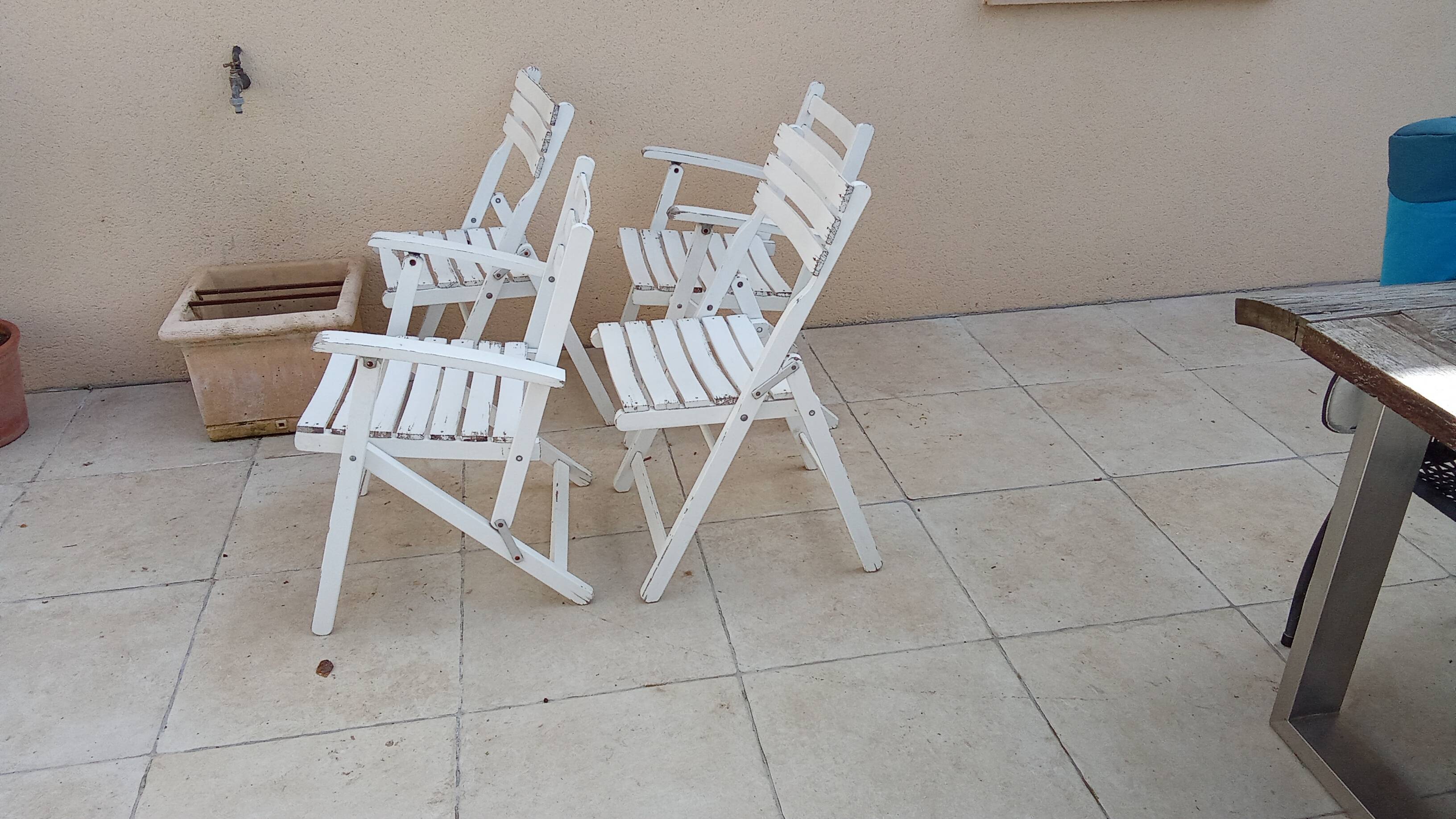 2 chairs and 2 vintage wooden garden lounge armchairs dejou