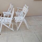 2 chairs and 2 vintage wooden garden lounge armchairs dejou