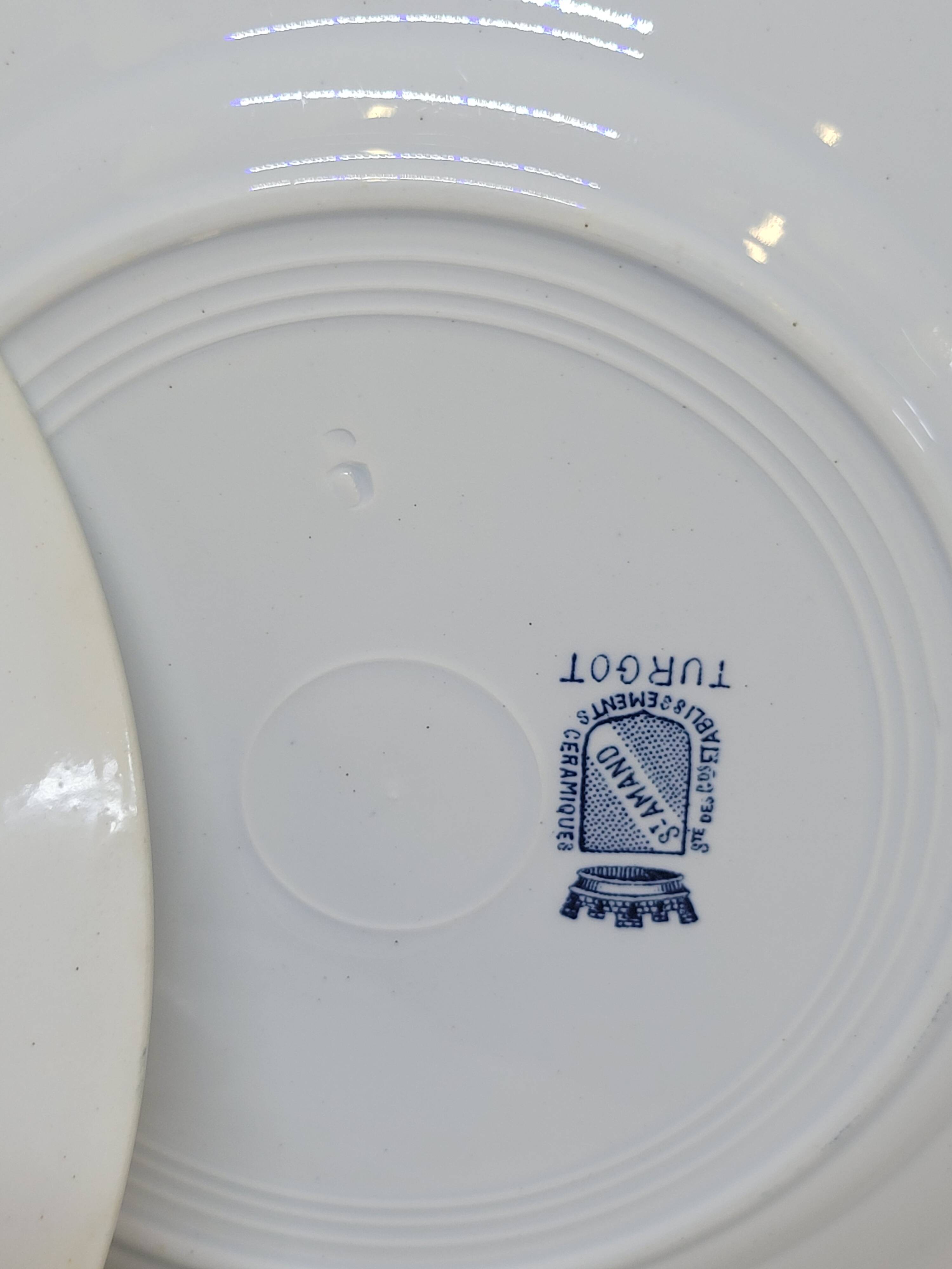 8 Old St Amand Flat Plates, Turgot Art Deco Model