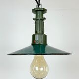 Industrial Green Enamel Pendant Lamp with Cast Aluminium Top, 1960