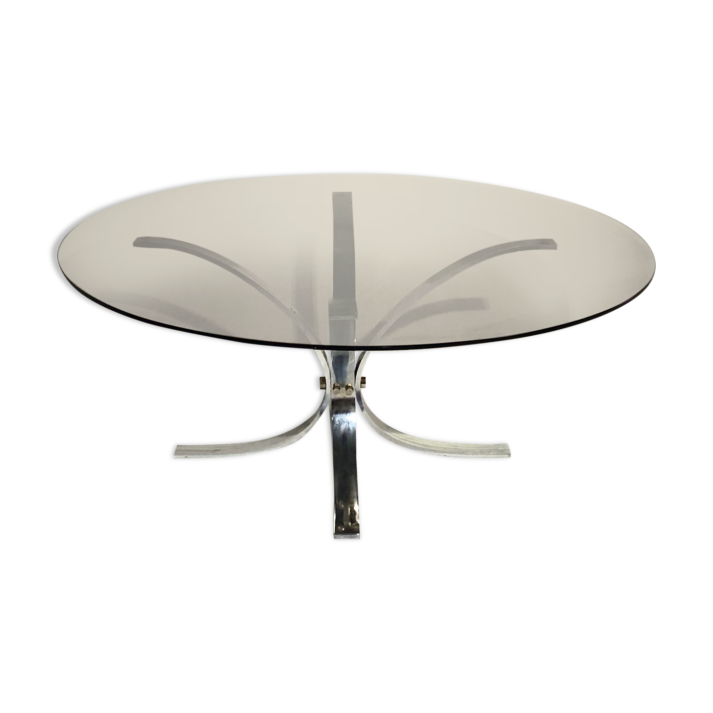 Vintage coffee table, aluminum center stand and circular glass top