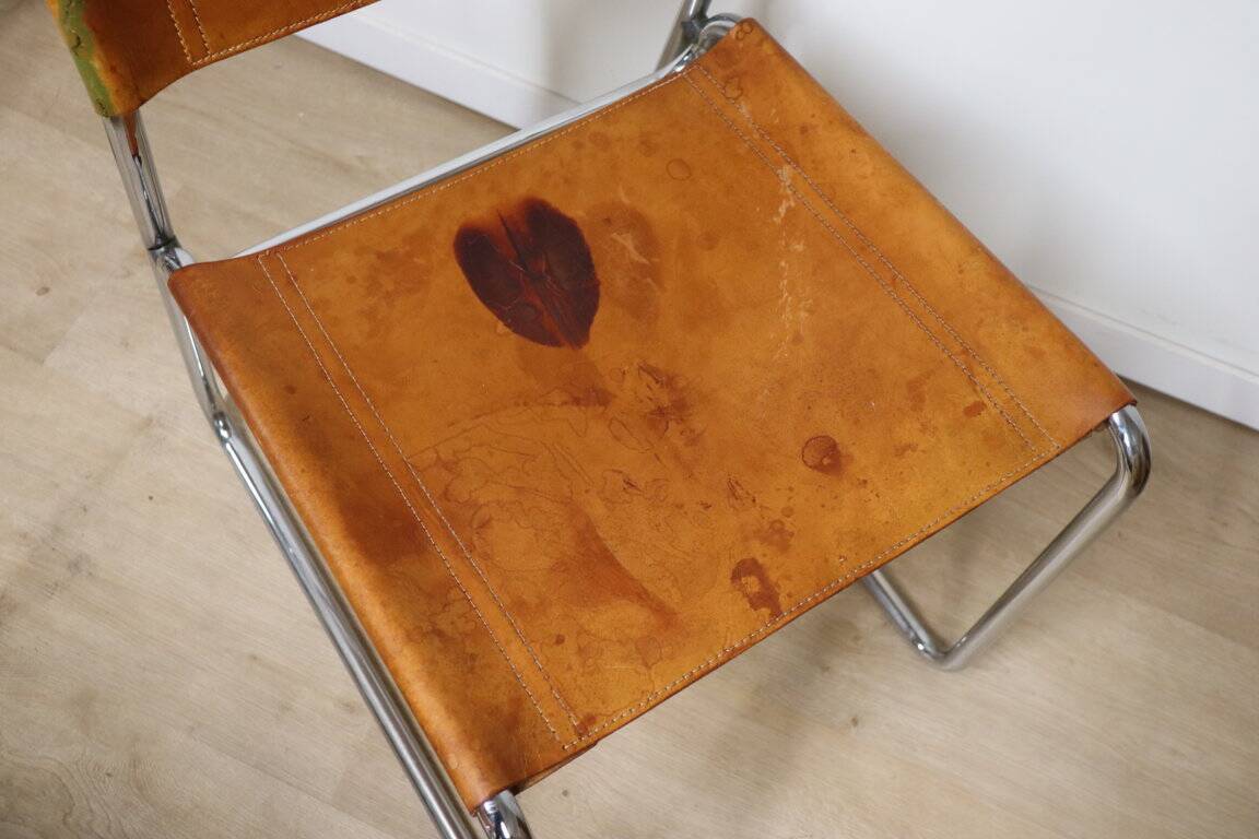 Set of 4 vintage leather and chrome metal chairs, 1970