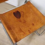 Set of 4 vintage leather and chrome metal chairs, 1970