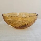 Vintage pressed glass salad bowl amber Belgium - Art Deco style