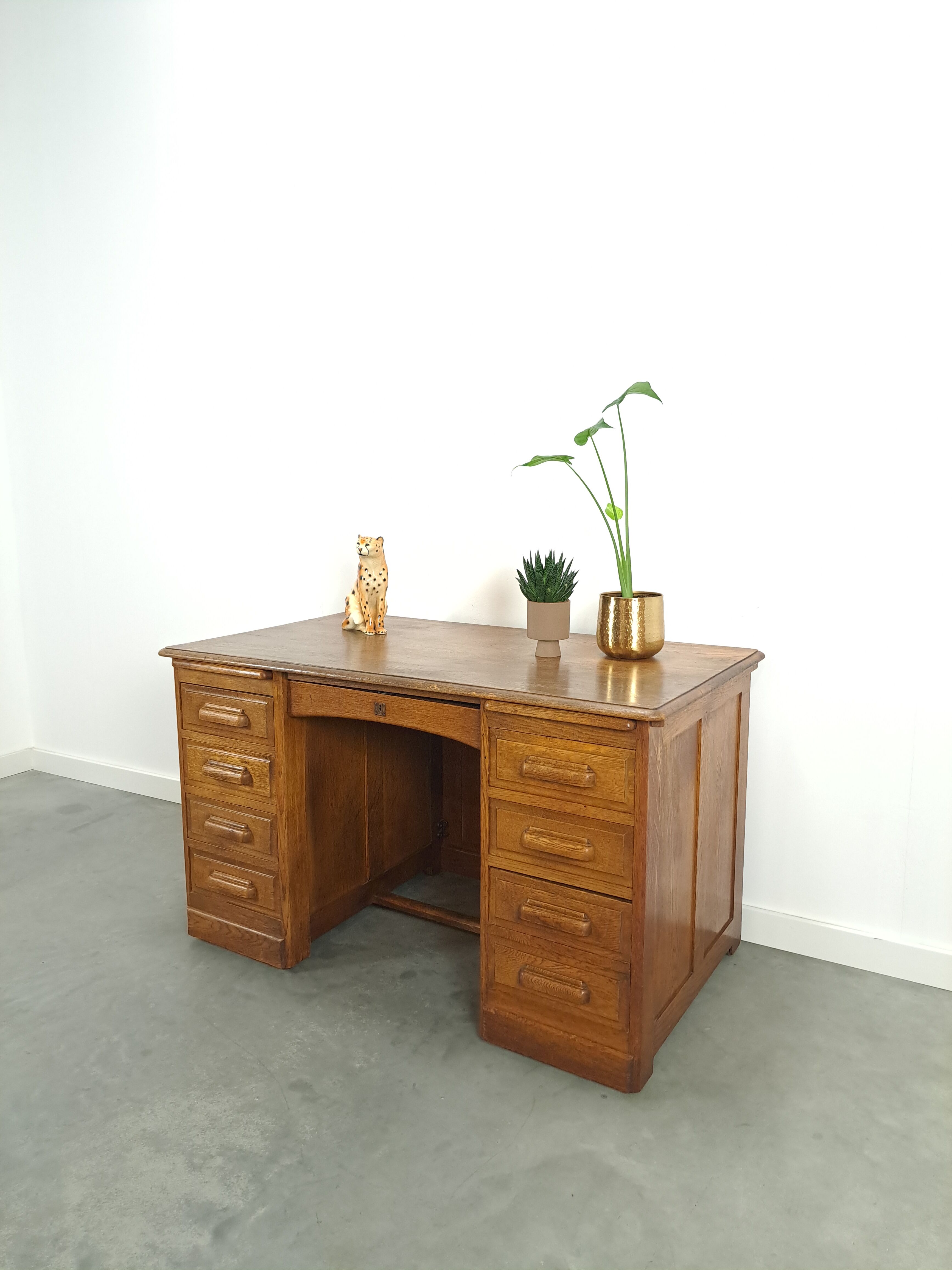 Old oak notary office with drawers, desk