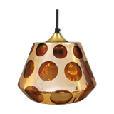 Hanging lamp, from the 80-90s, Danish Space Age style, and made of glass with a kind of alloy on.