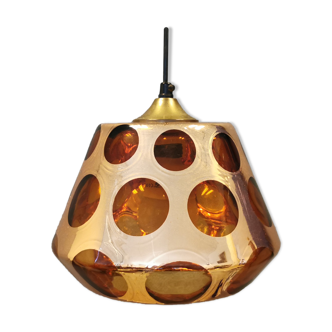 Hanging lamp, from the 80-90s, Danish Space Age style, and made of glass with a kind of alloy on.