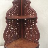 Folding corner shelf wooden crafted with sculpted flowers