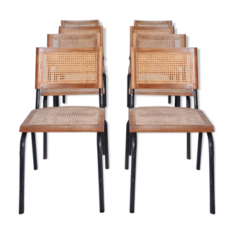 Set of 8 50s chairs in canage and tubular