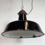 Industrial Black Enamel Factory Lamp with Cast Iron Top, 1950s