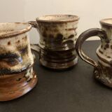 Set of 3 Danish Waldorff cups and 3 saucers in glazed stoneware